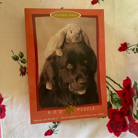 New in box 2000 Rachael Hale Newfoundland dog & Holland Lap rabbit puzzle - Picture 1 of 7